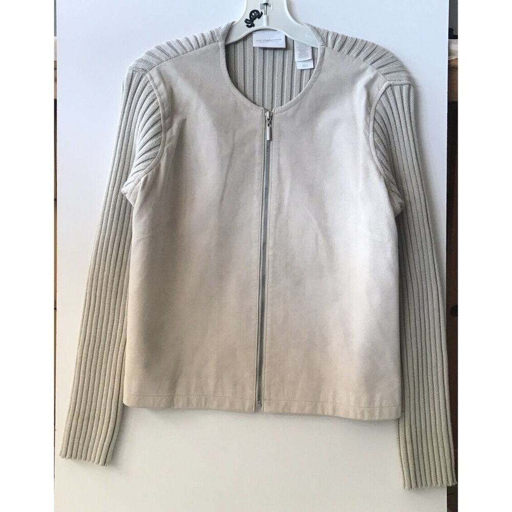 Liz Clairborne Suede Front Sweater Knit Arms & Back Beige SzPL Pre-Owned